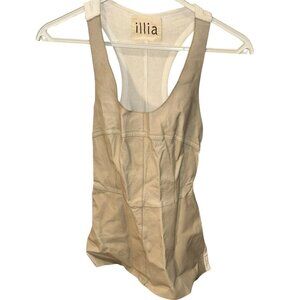 Illia khaki Genuine Leather white ribbed cotton racer back tank top 2
